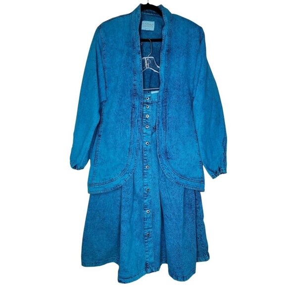 VTG 80s Sundance Size S/M Denim Jacket Skirt Set Acid Wash Country Western Long - Picture 5 of 15